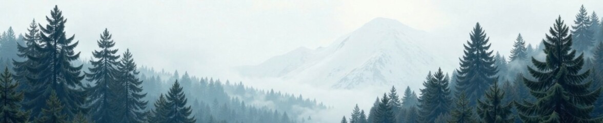 Obraz premium Towering pine and spruce trees against grey sky, spruce trees, serene