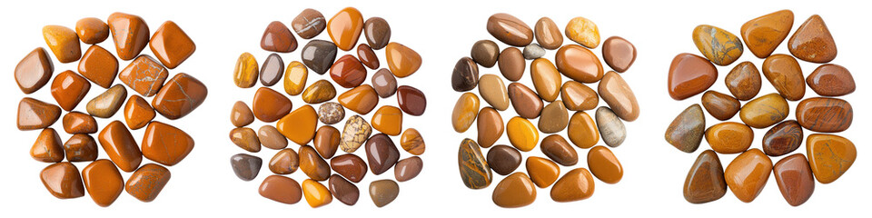 Assortment of Diverse Natural Stone Pebbles and Rocks in Vibrant Earthy Colors such as Orange Brown Yellow Gray and Beige Tones  Textured Geological Background with Rugged Rough Surfaces and Patterns