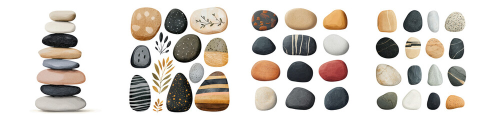 Stacked and arranged rocks pebbles and stones in a serene minimalist zen like composition  This tranquil natural scene can be used for meditation wellness relaxation and spa related concepts