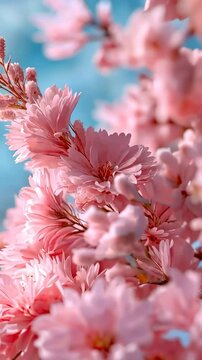 Pink checker mallow flowers blooming under the summer sun against a clear blue sky, creating a beautiful and dreamy natural scene video vertical