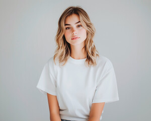 Obraz premium young woman in white t-shirt mockup
