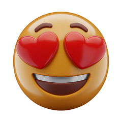 Smiling face heart eyes 3d emoji expressing love on transparent background
