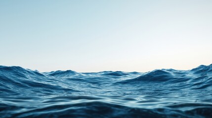 Mental health recovery and growth, A serene view of gentle ocean waves under a clear sky, capturing the tranquility and beauty of the sea.