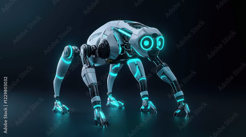 Poster futuristic quadruped robot in dark setting