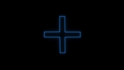 Neon abstract medical plus icon blinking icon. glowing plus icon blinking on black background.