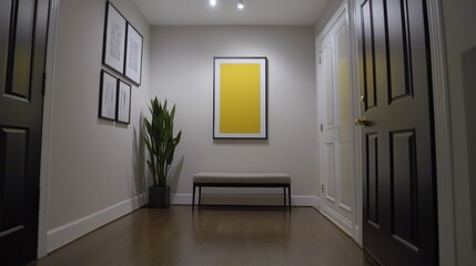 Modern Hallway Interior Design with Yellow Artwork