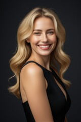 Fototapeta premium a close up of a woman with long blonde hair smiling