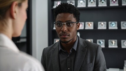 Obraz premium Black male professional engaged in a discussion about health and wellness strategies in a modern consulting office during a sunny afternoon