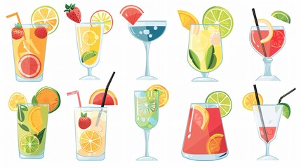 Colorful Tropical Cocktail Cartoon Icon for Summer Party and Celebrations