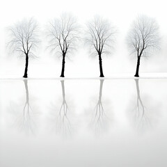 Winter trees reflected in still water