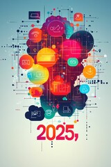 Fototapeta premium Vibrant 2025 digital network vision future technology