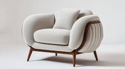 A modern armchair with a curved, vertically tufted backrest and cushioned seat. The chair is upholstered in vibrant red fabric and stands on gold-colored metal legs, creating a bold and contemporary l