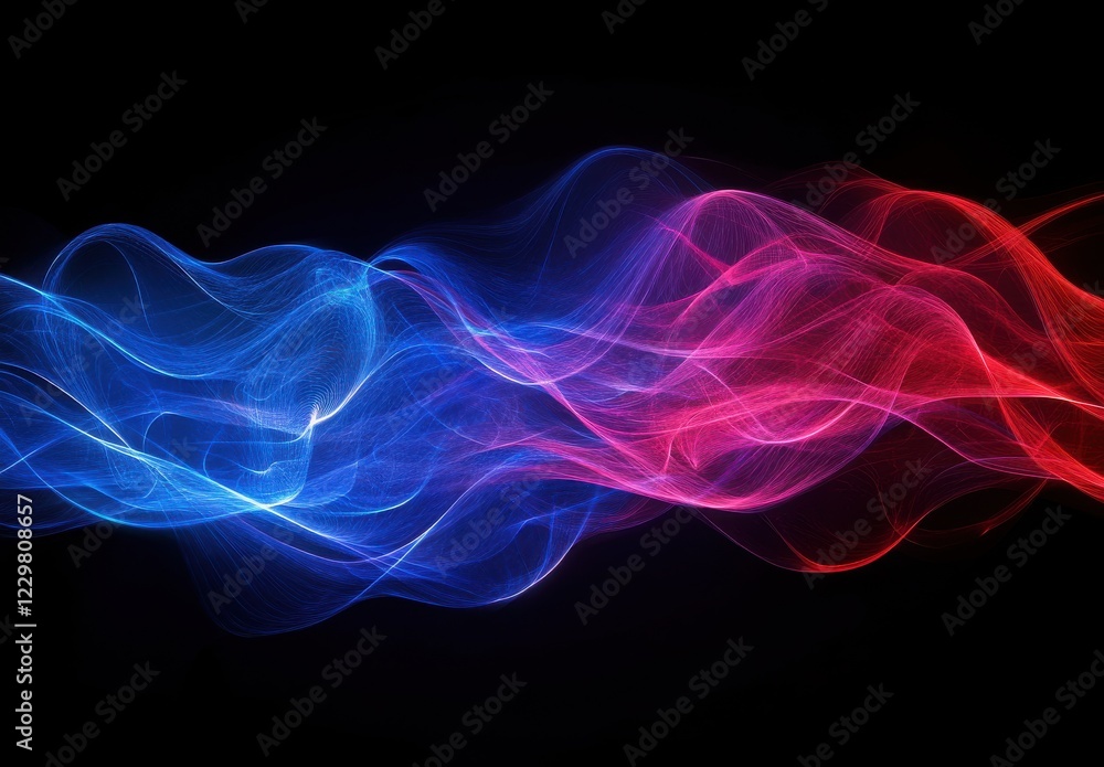 Poster colorful light trails of blue and red flowing in a smooth wave pattern against a dark background cre