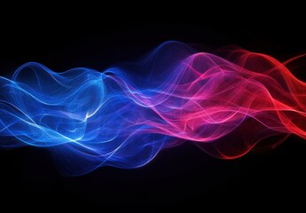 Colorful light trails of blue and red flowing in a smooth wave pattern against a dark background creating a mesmerizing abstract artwork.