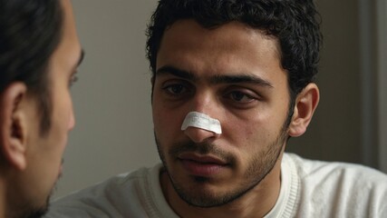 Fototapeta premium Emotional conversation between Middle Eastern men highlights the importance of mental health and wellness during a reflective moment indoors