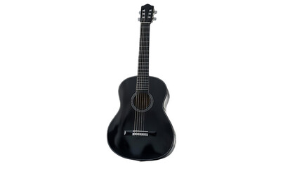 Obraz premium Black Glossy Acoustic Guitar on Black Background