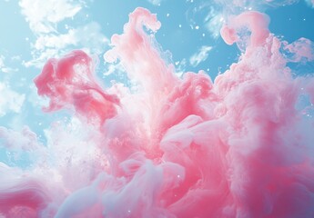 Colorful Pink and Blue Swirling Clouds in Clear Sky Creating Abstract Artistic Background for Modern Design and Creative Projects
