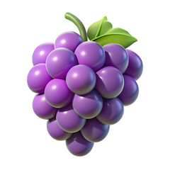 Realistic Cartoon Style Purple Grapes with Green Leaf on Top