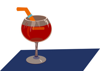 Illustration of a glass of cocktail with a straw on a colored background