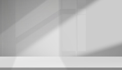 Obraz premium White Background,Studio wall grey with shadow on 3d floor podium for Product Presentaion,Kitchen room with spring bright light.Vector minimal backdrop display mock up