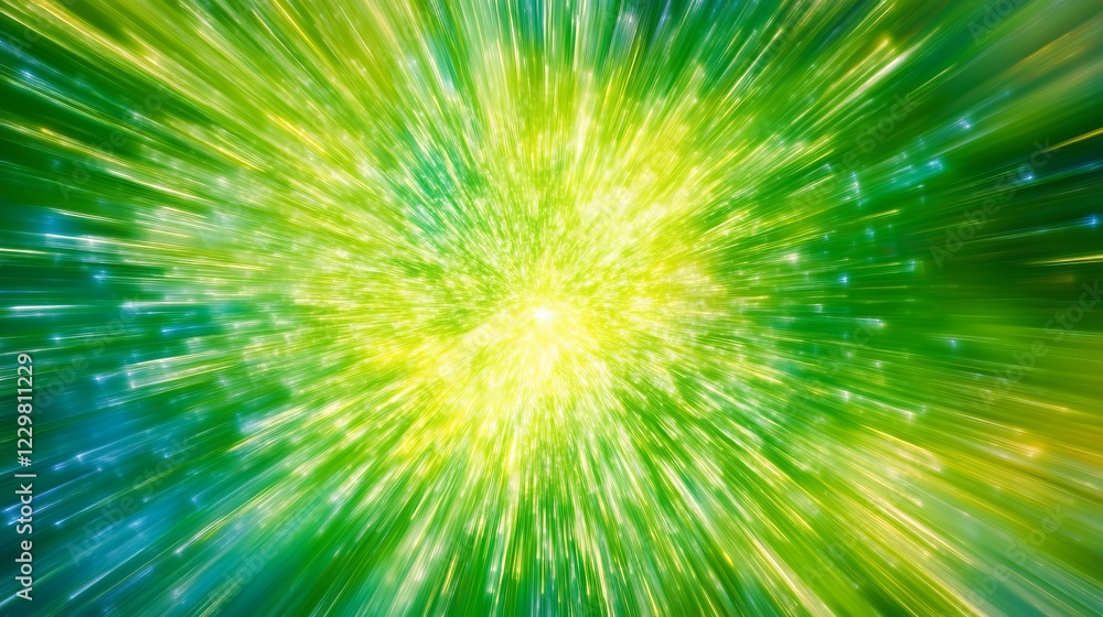 Poster abstract green and yellow light burst background with dynamic motion and energy effect for creative 