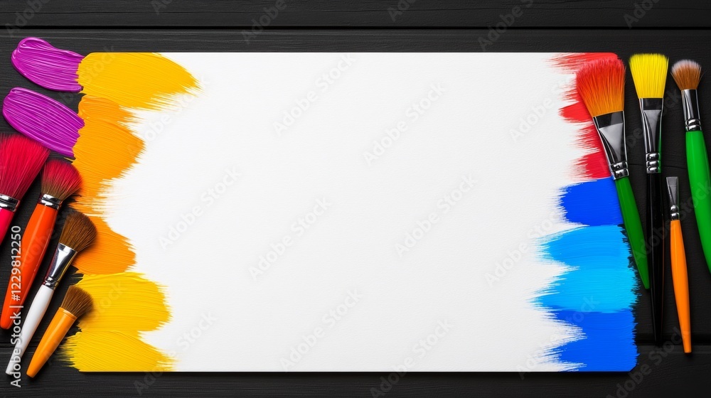 Aufkleber white canvas with a rainbow of paintbrushes on it. the idea behind this image is to showcase the bea
