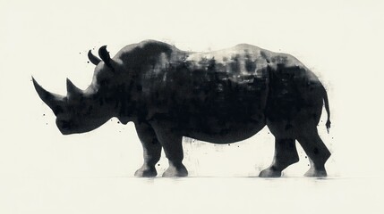 Fototapeta premium Majestic rhino silhouette, textured, artistic rendering.