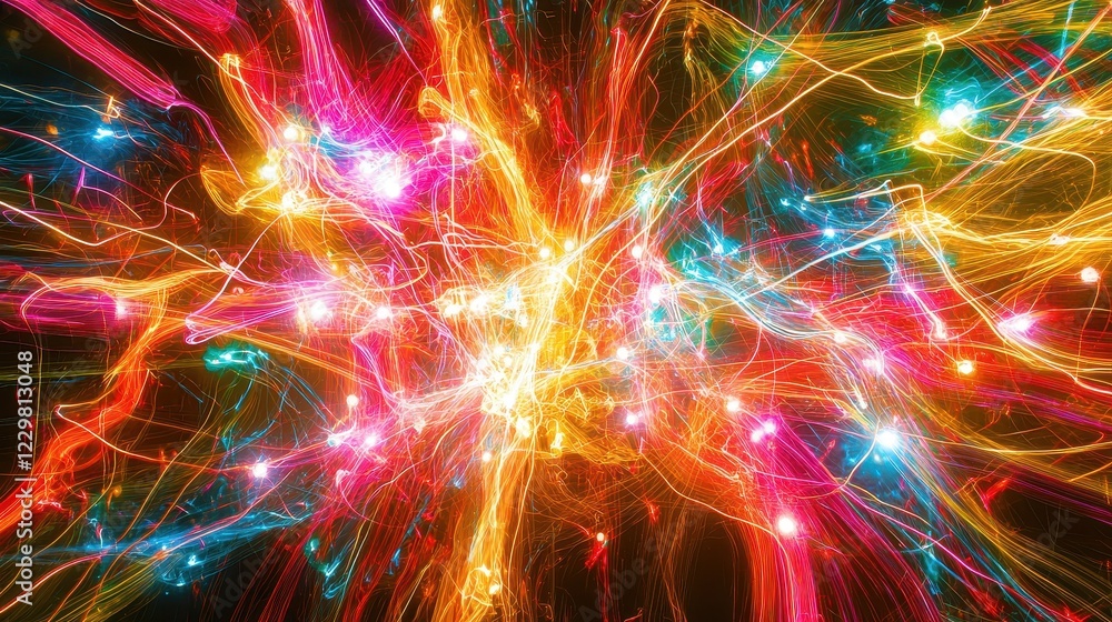 Poster dynamic light explosion abstract digital art colorful background vibrant environment close-up view e