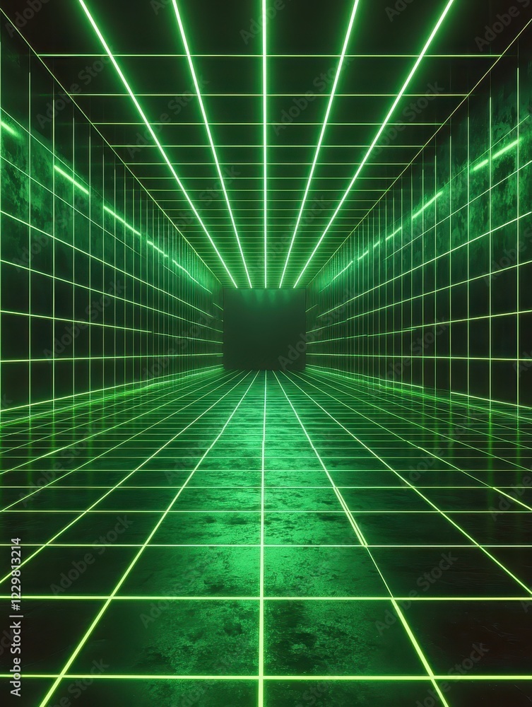 Poster exploring neon tunnel design futuristic environment digital art virtual space perspective conceptual