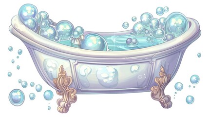 Cartoon vector-style illustration of a bathtub with bubbles and soap