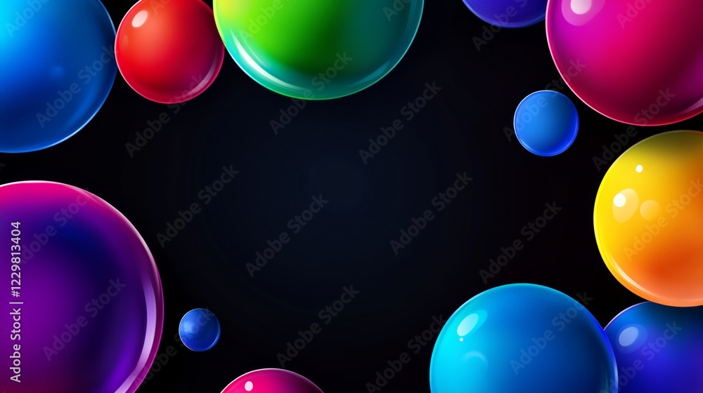 Poster colorful background of many different colored spheres. the spheres are all different sizes and color