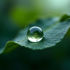 Minimalist Botanical Close-Up Dew on a Textured Leaf Surface
