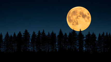 Full moon over silhouetted forest