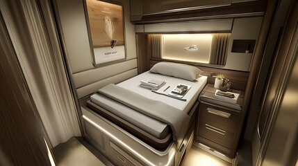 Fototapeta premium A tiny home interior with a foldable bed, hidden drawers, and multi-use surfaces.