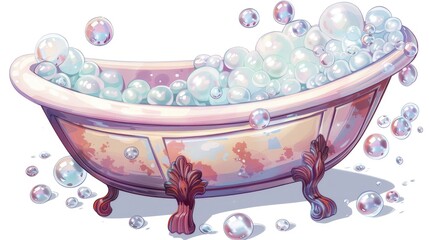 Cartoon vector-style illustration of a bathtub with bubbles and soap