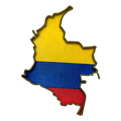 地図の形をしたコロンビアの国旗のブローチ（Flags of the Colombia in the shape of a map brooch on white background）

