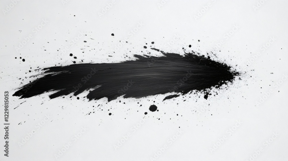 Poster wild splashes of black ink brush strokes scattered across a white background creating an expressive 