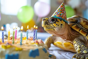 Birthday Turtle With Cake And Candles