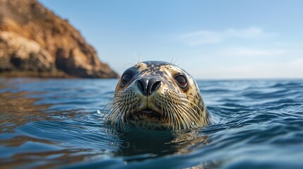 Fototapeta premium Seal swimming in clear coastal waters pacific ocean wildlife photography serene environment close-up view nature's beauty