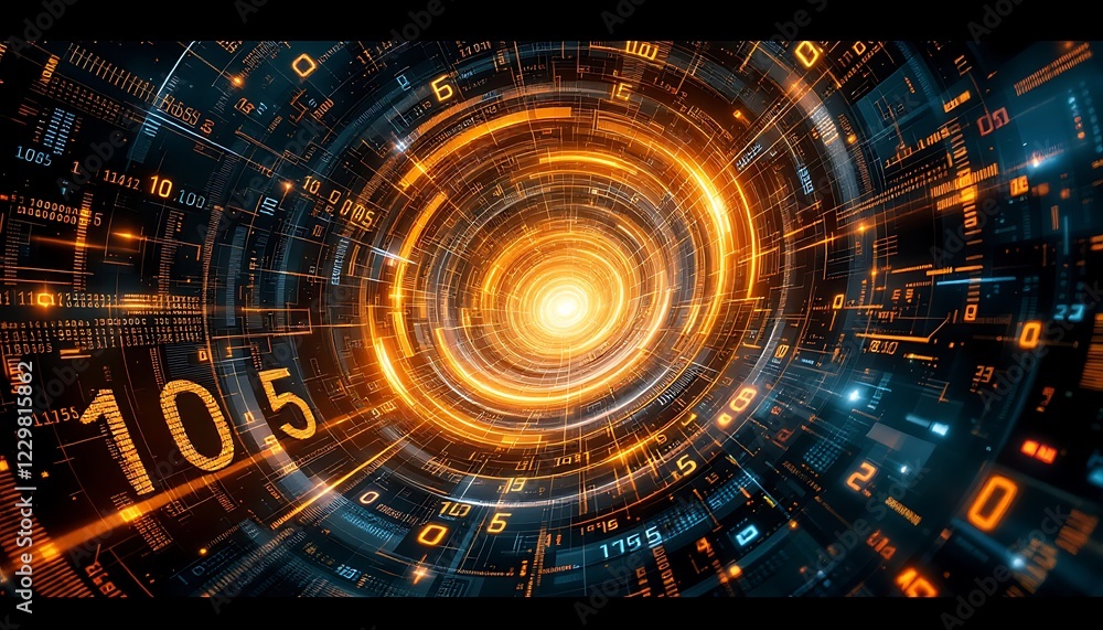 Poster digital technology abstract background with glowing circles and numbers