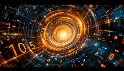 Obraz premium Digital Technology Abstract Background with Glowing Circles and Numbers