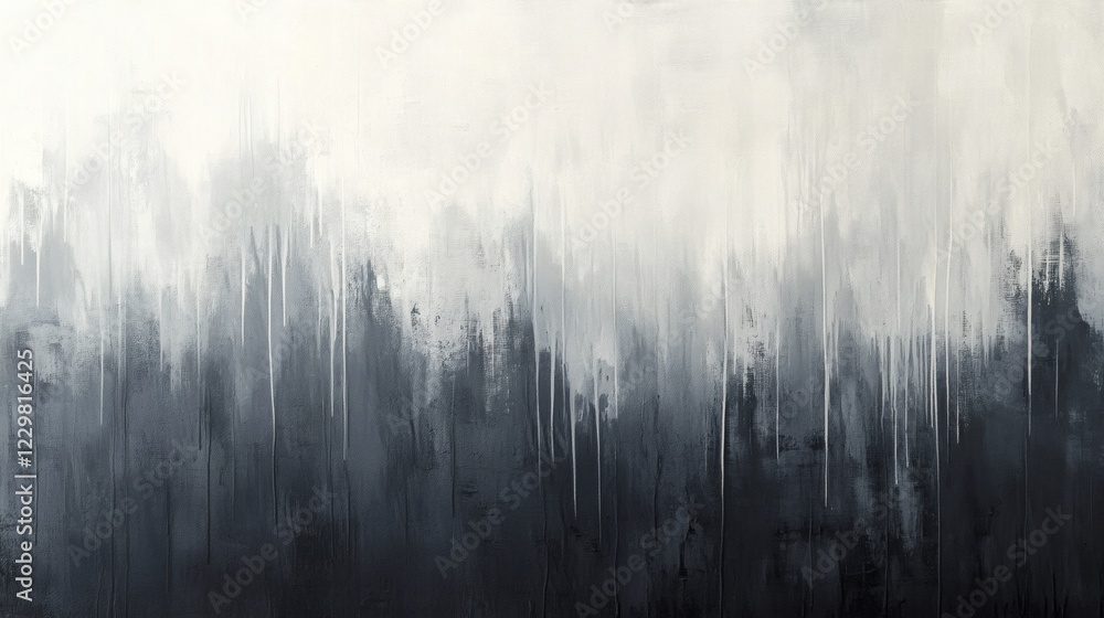 Poster abstract grayscale painting with vertical brushstrokes transitioning from light to dark.