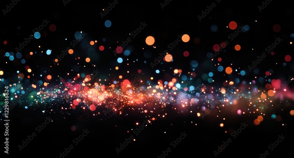 Poster dazzling colorful bokeh lights glittering against black background creating a magical dreamlike atmo