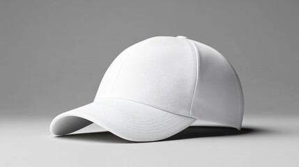 Fototapeta premium Blank white baseball cap mockup on gray background.
