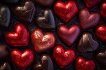 Fototapeta premium Assorted Heart Chocolates with Decorative Patterns