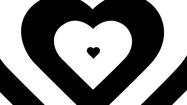 Black and white heart shape motion graphic. Video looping Valentines day theme. Alpha channel for composite and presentation.