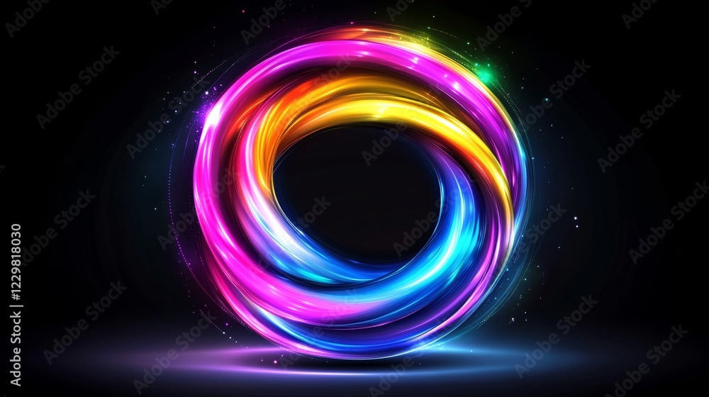 Poster colorful, glowing circle with a black background. the circle is made up of different colors and he i