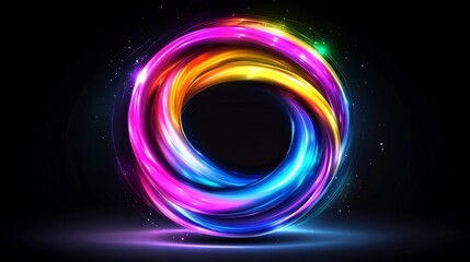 Colorful, glowing circle with a black background. The circle is made up of different colors and he is a light source