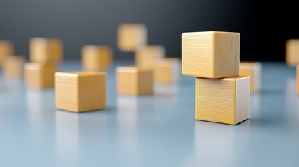 Obraz premium wood block and business concept. Wooden blocks arranged artistically on a smooth surface.