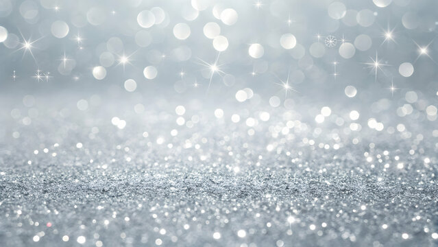 Silver Sparkle Background: Shimmering silver glitter creates a dazzling backdrop, perfect for elegant designs and celebratory projects.  The bokeh effect adds depth and a touch of magic. 